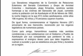    مجلس الشيوخ الكولومبي يتبنى بيانًا بشأن الإبادة الجماعية في خوجالي  